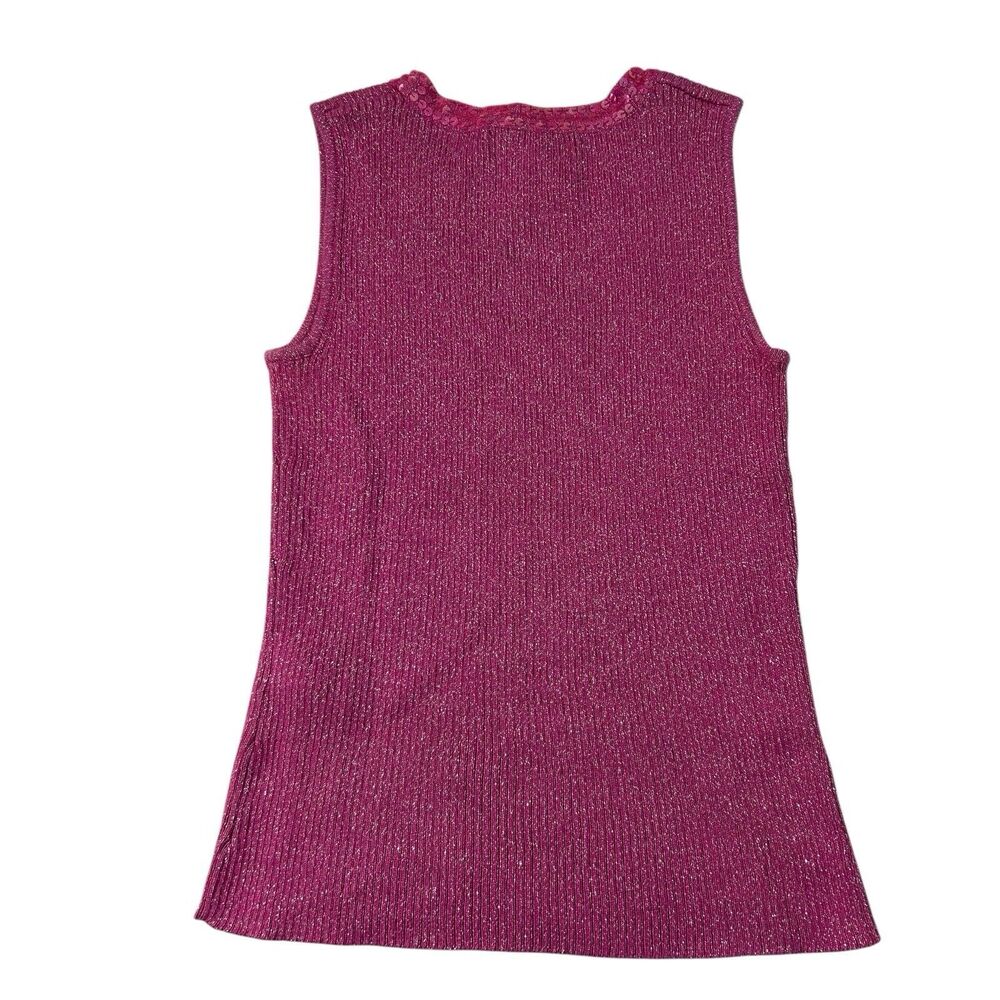 Casual Corner Sleeveless Sequin Neck Tank Blouse Pink Metallic Knit XS Y2K - Picture 2 of 8